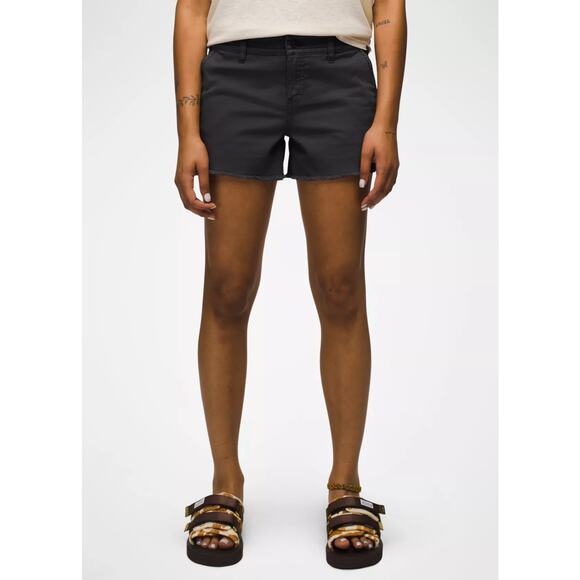 Prana Sancho Short 4" Women's 4 Charcoal Mid Rise Garment Dyed Raw Hem Stretch - Picture 1 of 12